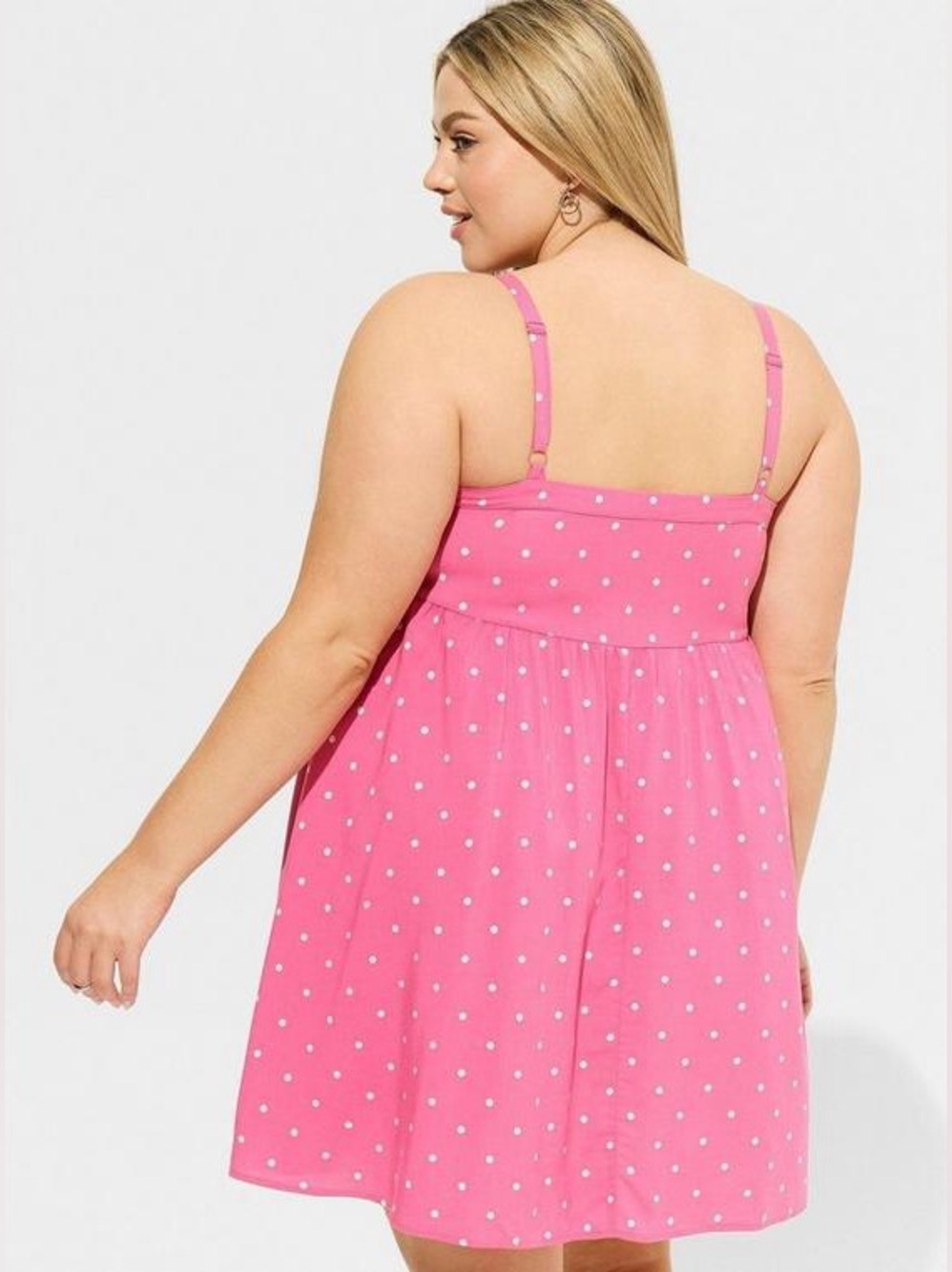 Torrid Mini Challis Sleeveless Sundress Pink Polka Dot Summer Plus Size Flowy - Picture 5 of 10